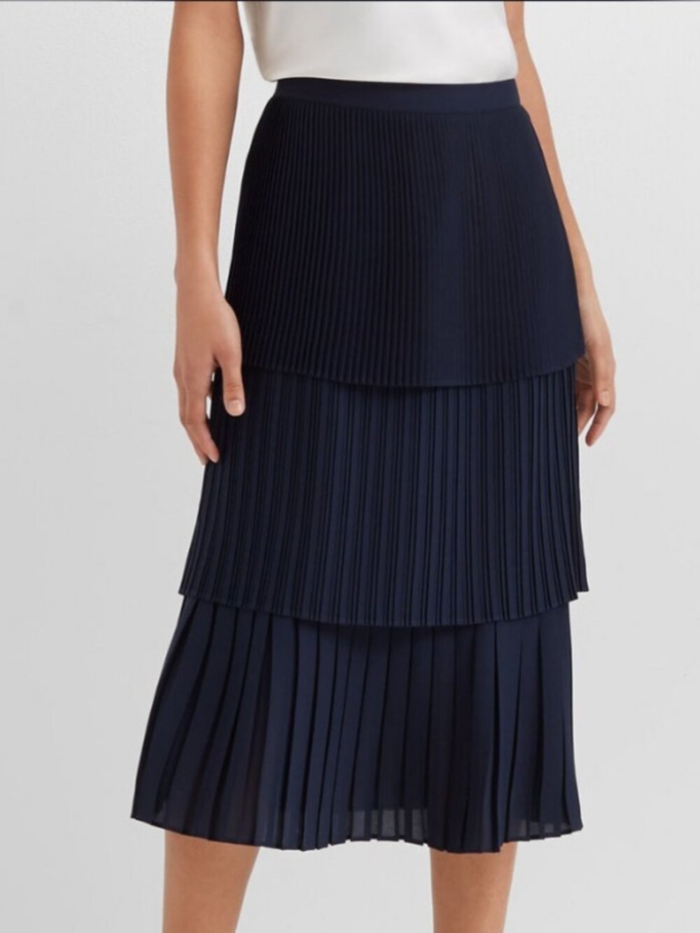 Club Monaco Navy Pleated Midi Skirt